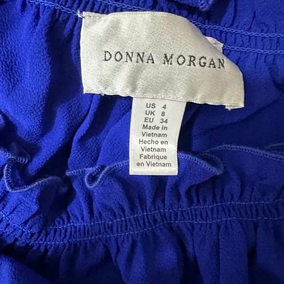 NWT DONNA MORGAN Royal Blue Smocked Waist Off Shoulder Peasant Dress Sz 4 - Picture 7 of 9